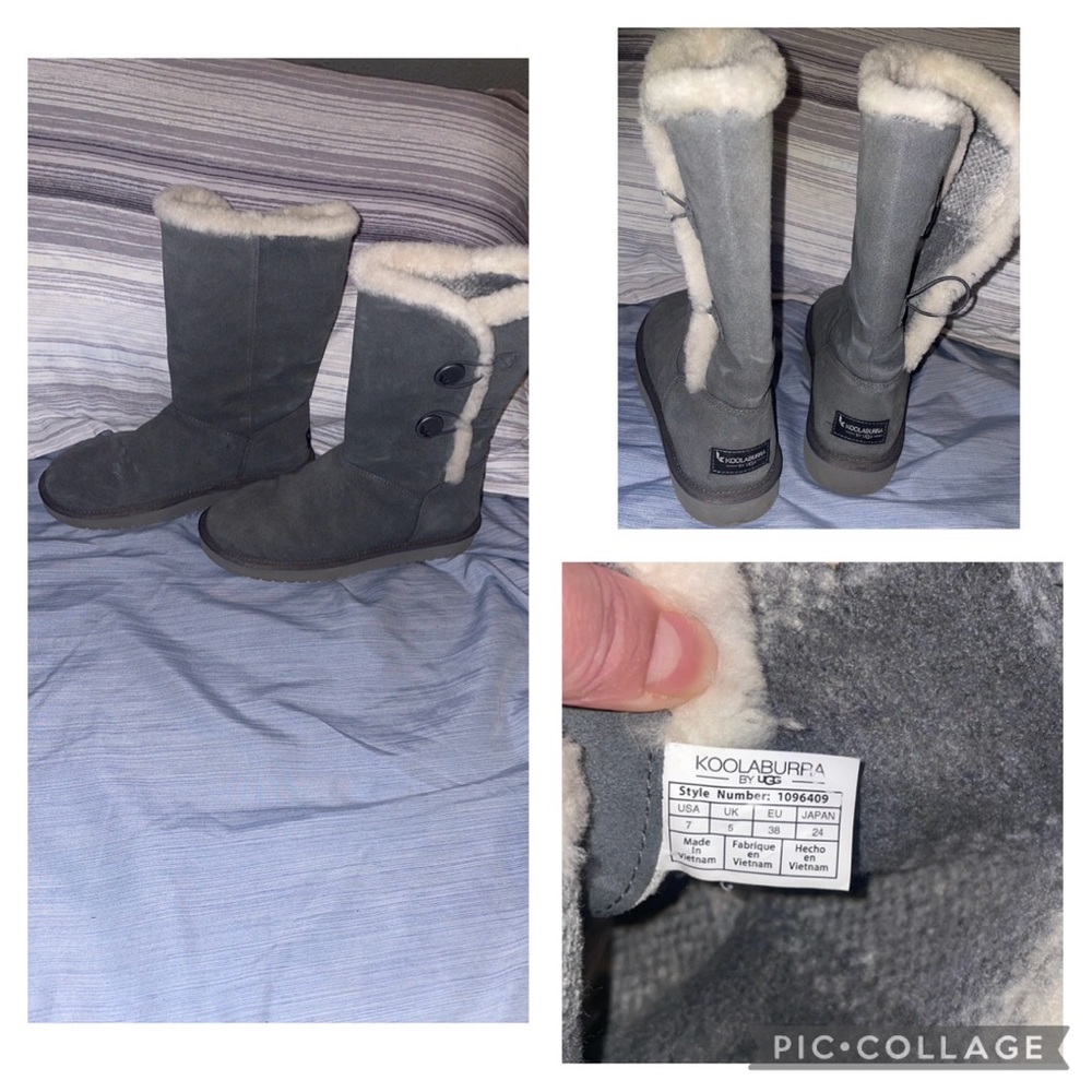 Koolaburra Gray Suede Boots with Fur Lining